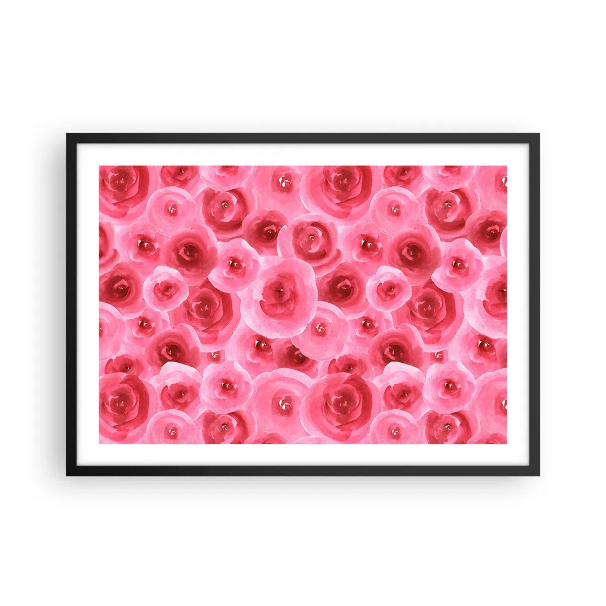 Poster in einem schwarzem Rahmen - Zarte Rosen in pastelligen Rosatönen - 70x50cm - Oben und unten Rosen - Moderne Wanddekoration für Wohnzimmer und Schlafzimmer ARTTOR