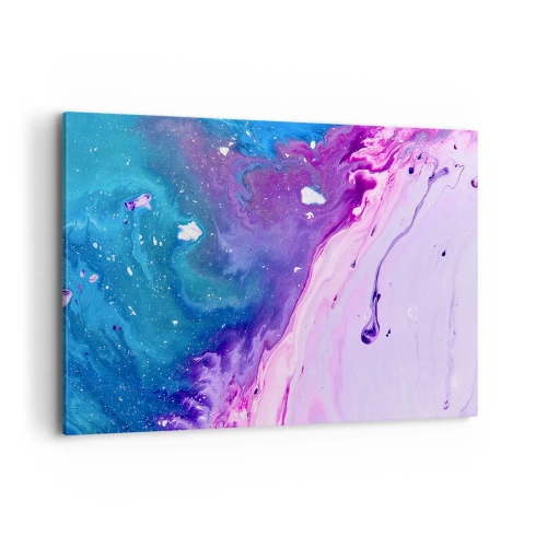 Bild auf Leinwand - Leinwandbild - Abstraktion in Lila- und Türkistönen, inspiriert von Kontrasten - 100x70cm - Yin und Yang - Moderne Wanddekoration für Wohnzimmer und Schlafzimmer ARTTOR