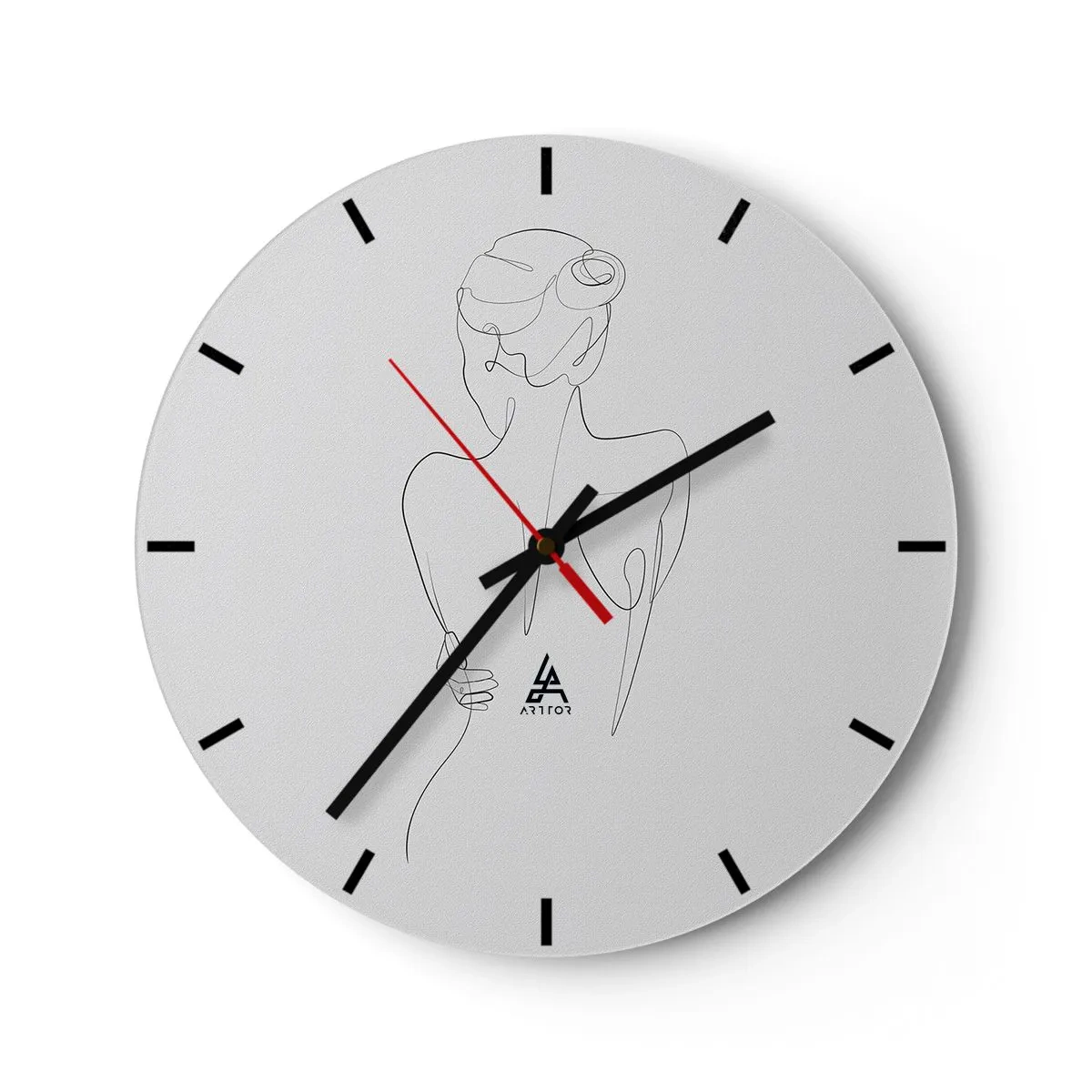 Wanduhr - Glasuhr - Die subtile Linie einer weiblichen Silhouette auf weißem Hintergrund - 30x30cm - Körpermusik - Moderne Wanddekoration für Wohnzimmer, Küche und Schlafzimmer ARTTOR