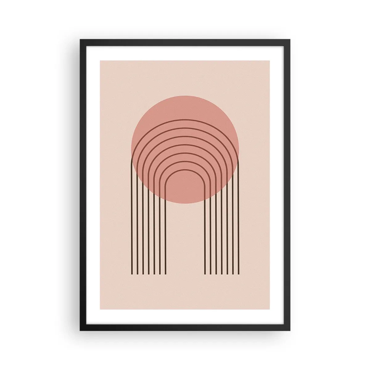Poster in einem schwarzem Rahmen - Eine minimalistische Abstraktion mit Bögen in Rosa- und Beigetönen. - 50x70cm - Unwiderstehliche Anziehungskraft - Moderne Wanddekoration für Wohnzimmer und Schlafzimmer ARTTOR
