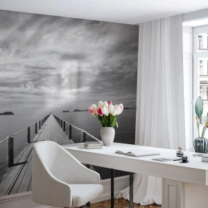 Fototapete Premium Canvas - Oder vielleicht eine Reise ... - Landschaft, Meer, Holzbrücke - 250x175 cm