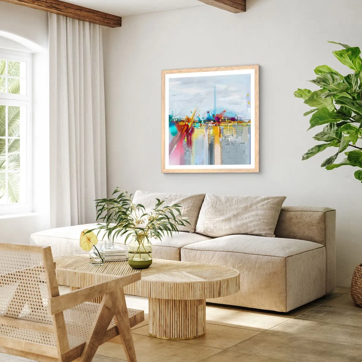 Poster in einem Rahmen aus heller Eiche - Freudenbrücke über den Fluss des Lebens - 40x40 cm