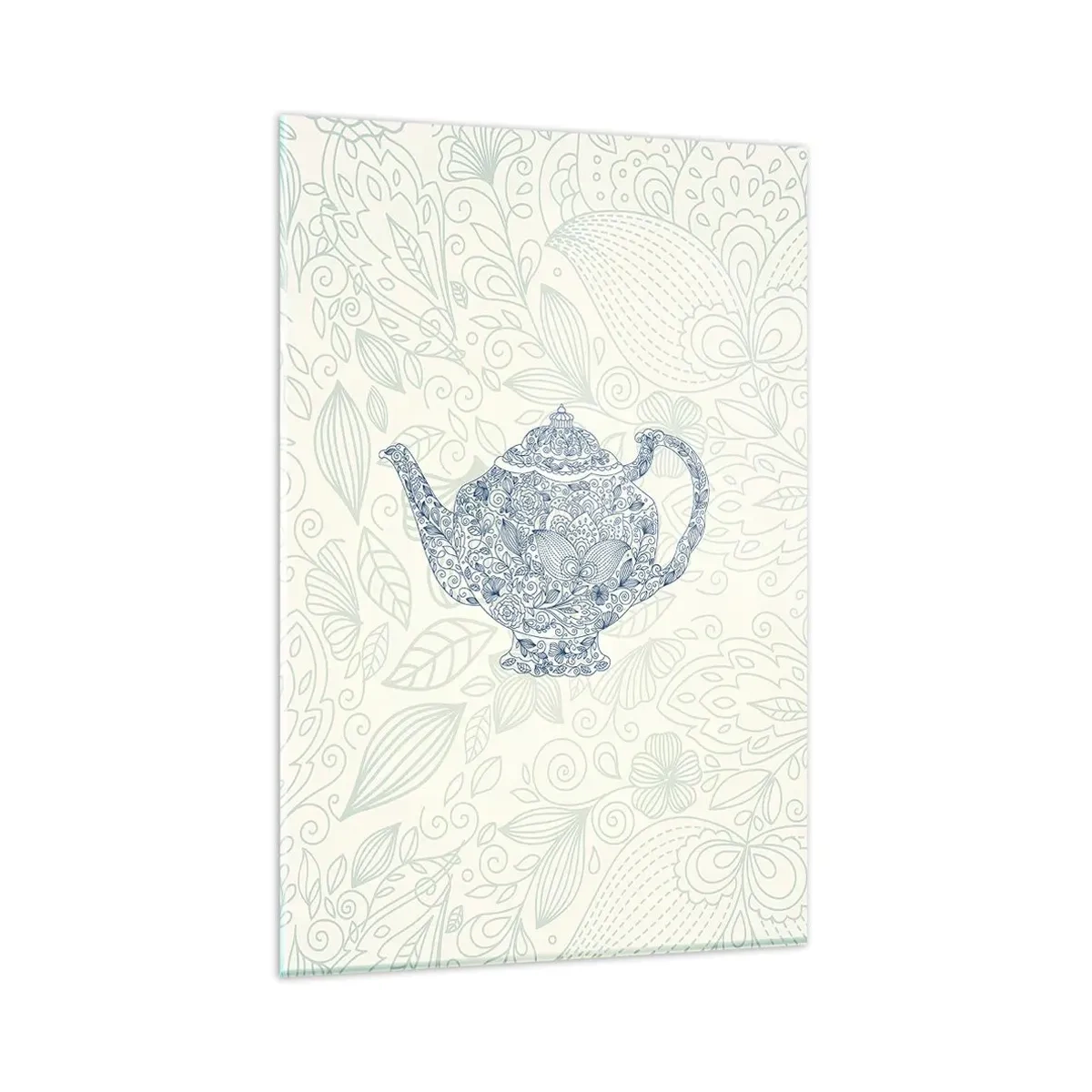 Glasbild - Bild auf glas - Dekorative Zeichnung einer Teekanne mit blauen Ornamenten - 80x120cm - Tee-Charm - Moderne Wanddekoration für Wohnzimmer und Schlafzimmer ARTTOR