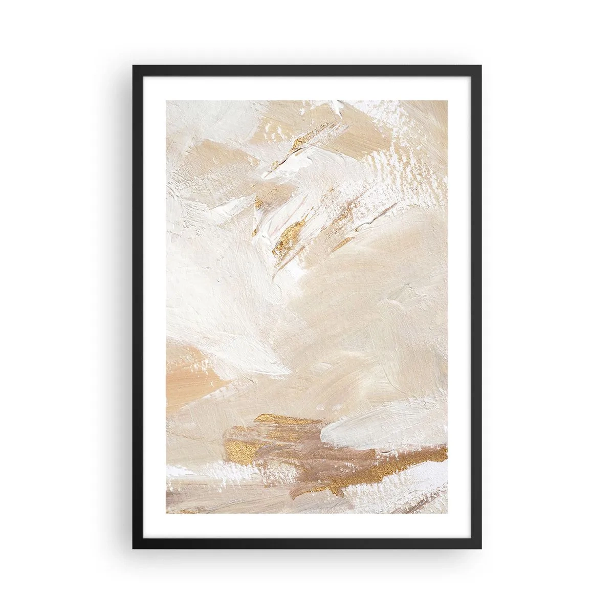 Poster in einem schwarzem Rahmen - Abstrakte Pinselstriche in Beige und Gold - 50x70cm - Pastellkomposition - Moderne Wanddekoration für Wohnzimmer und Schlafzimmer ARTTOR