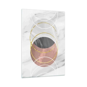 Glasbild - Bild auf glas - Geometrische Kreise in Kupfer-, Gold- und Marmortönen - 50x70cm - Musik der Sphären - Moderne Wanddekoration für Wohnzimmer und Schlafzimmer ARTTOR