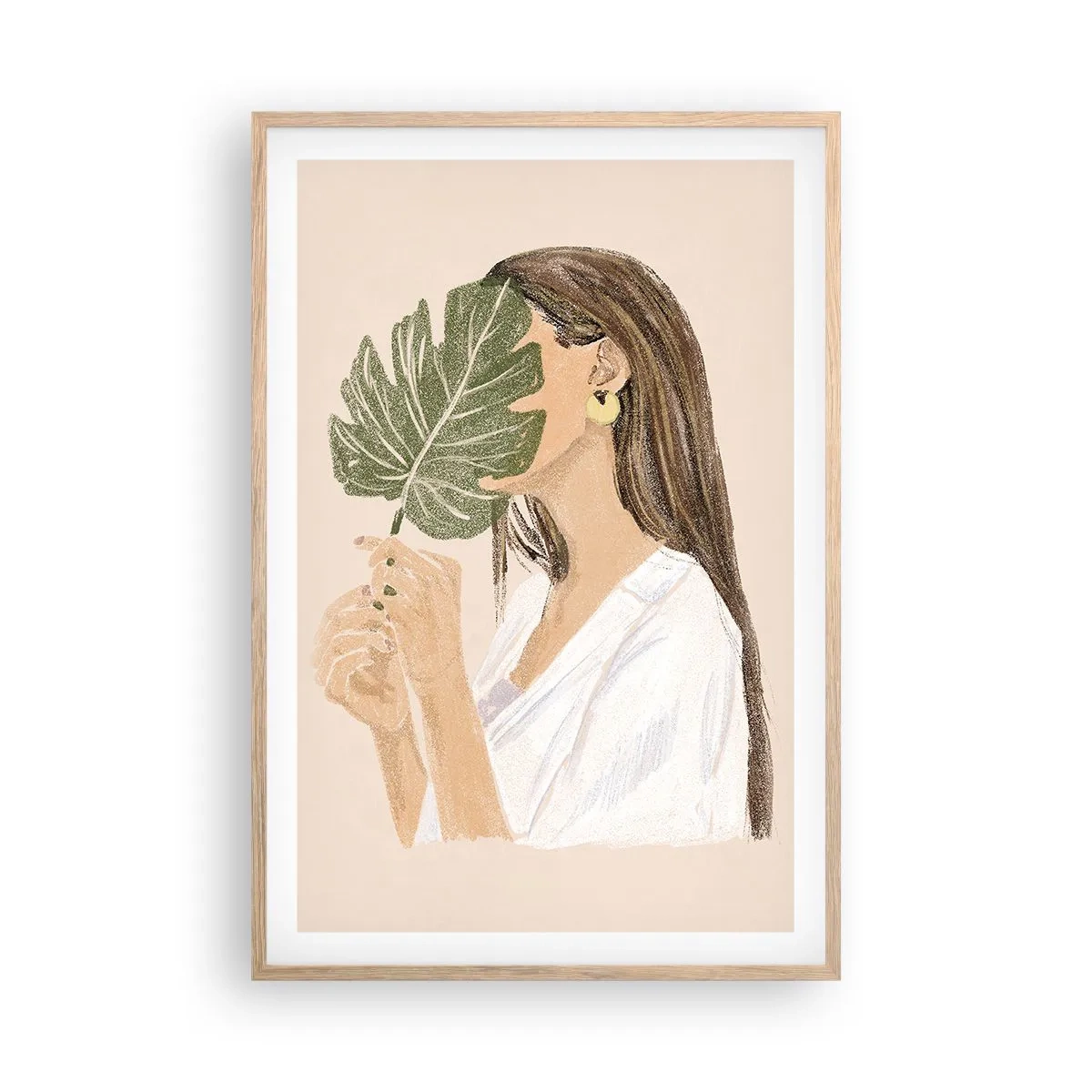 Poster in einem Rahmen aus heller Eiche - Geheimnisvolles Porträt mit Fächer - 61x91 cm