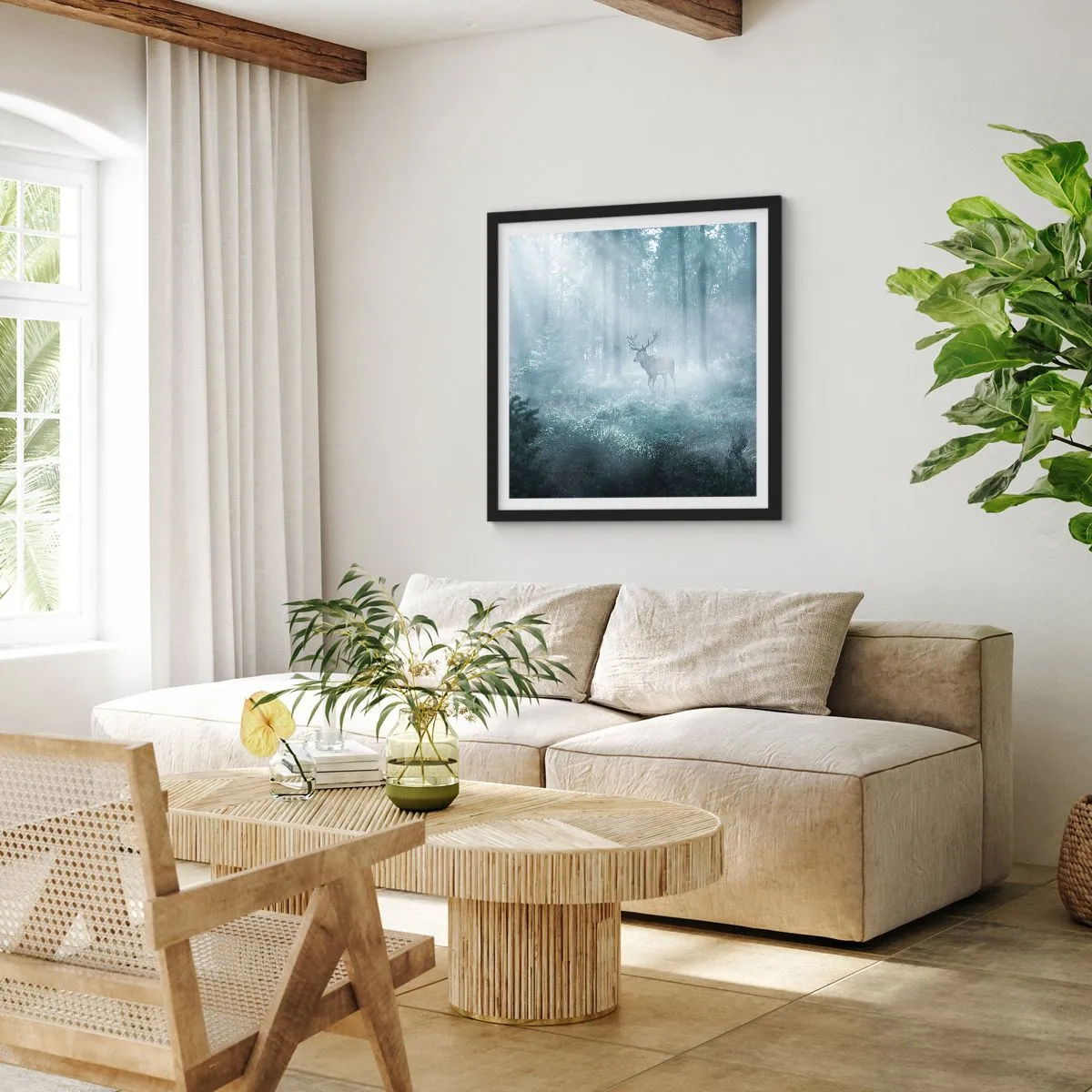 Poster in einem schwarzem Rahmen - Morgenvisite auf dem Grundstück - 50x50 cm