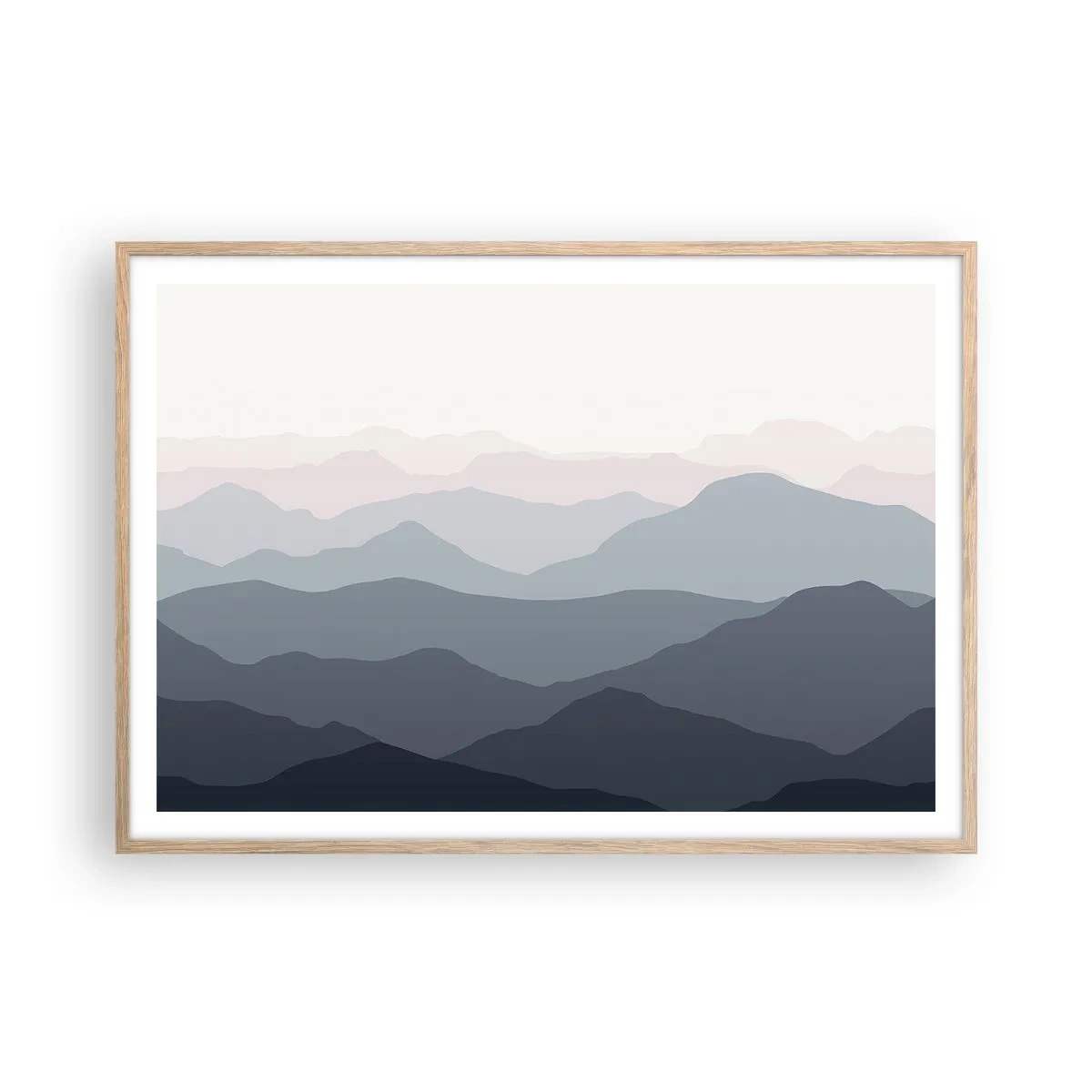 Poster in einem Rahmen aus heller Eiche - Wellen der Berge - 100x70 cm