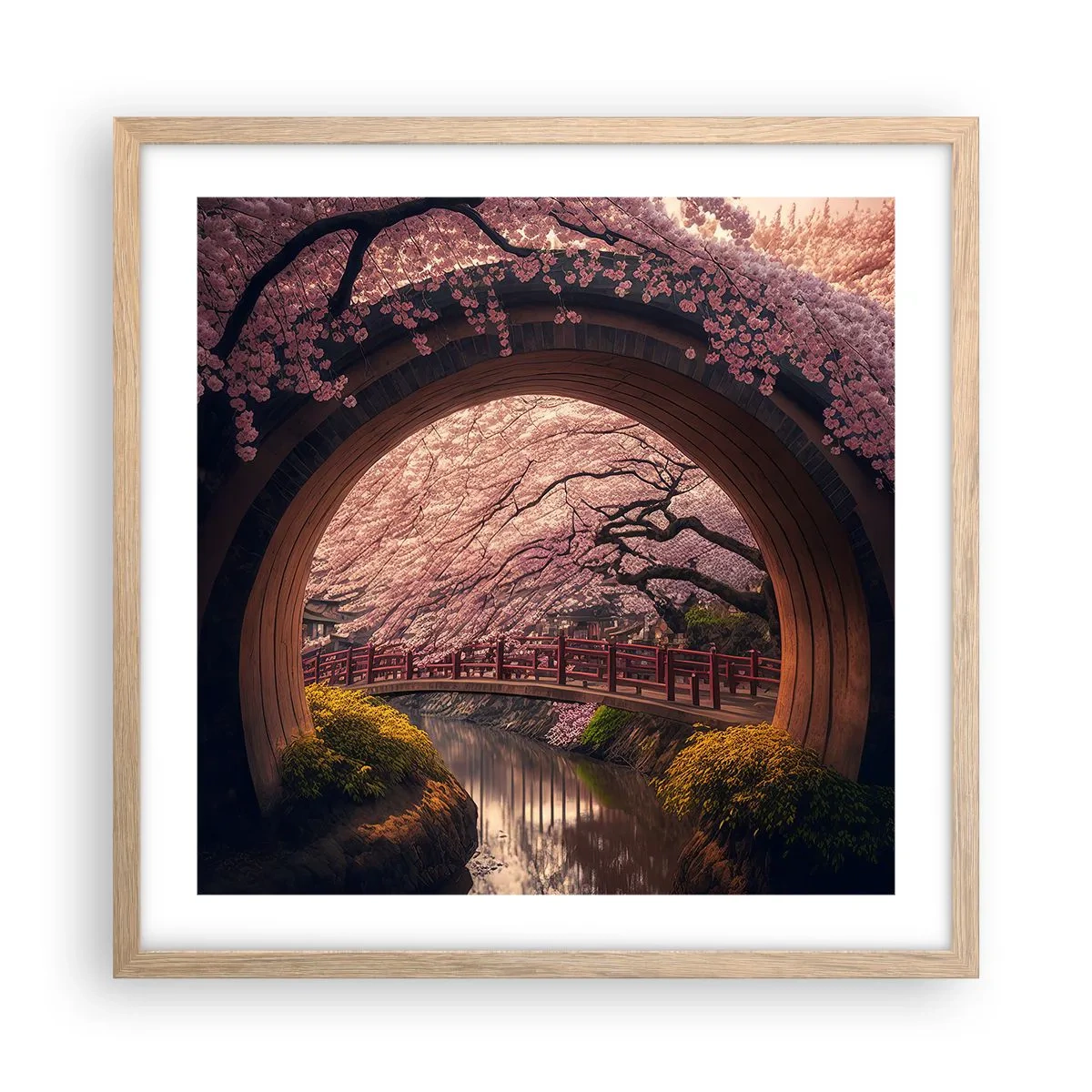 Poster in einem Rahmen aus heller Eiche - Japanischer Frühling - 50x50 cm