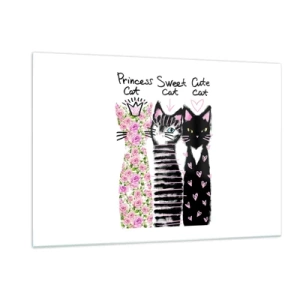 Glasbild - Bild auf glas - Drei entzückende Katzen im künstlerischen Stil mit Inschriften auf weißem Hintergrund - 120x80cm - Es waren drei Katzen - Moderne Wanddekoration für Wohnzimmer und Schlafzimmer ARTTOR