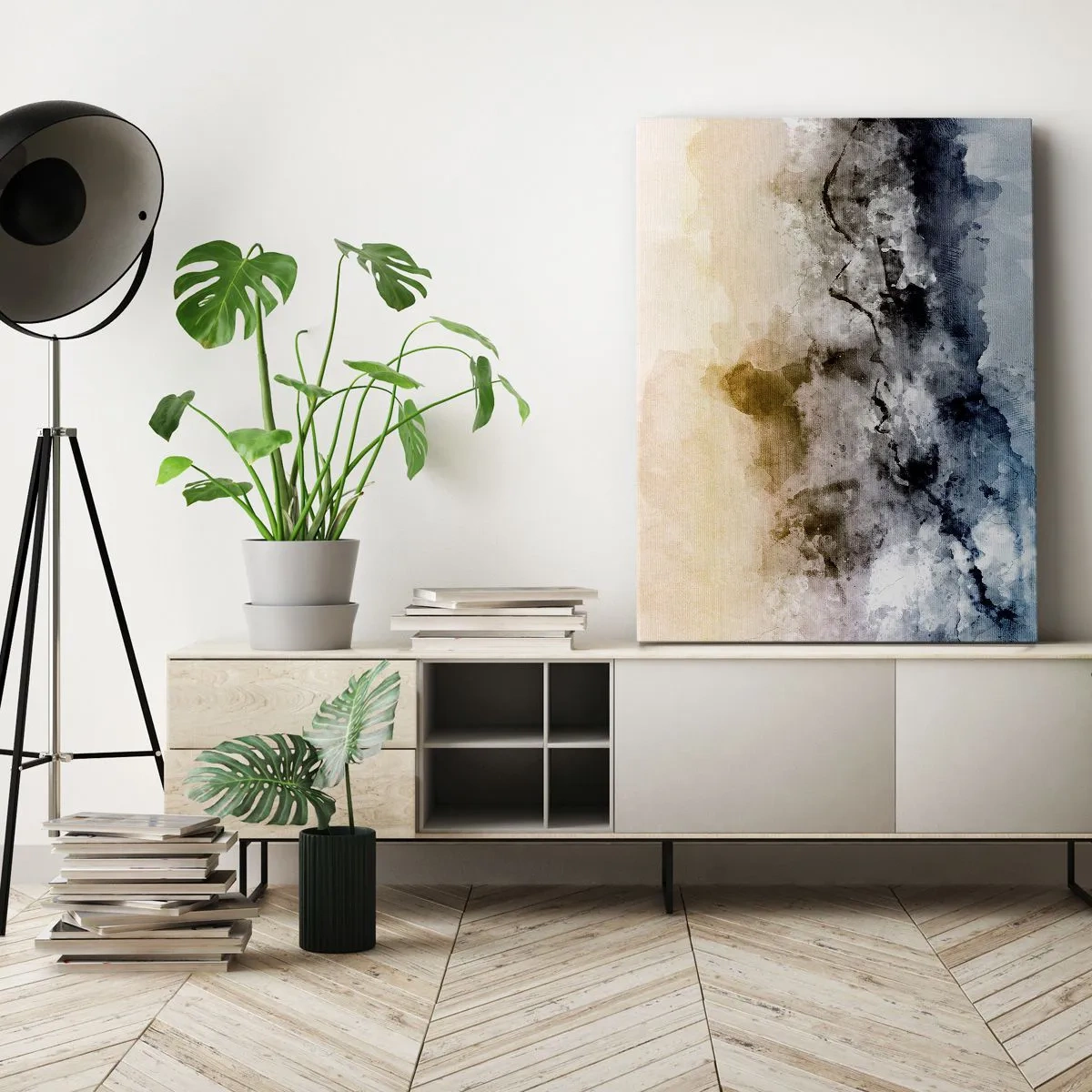 Bild auf Leinwand - Leinwandbild - Abstrakte Landschaft mit Nebel und dezenten Farben - 80x120cm - In einer Nebelwolke ertrunken - Moderne Wanddekoration für Wohnzimmer und Schlafzimmer ARTTOR