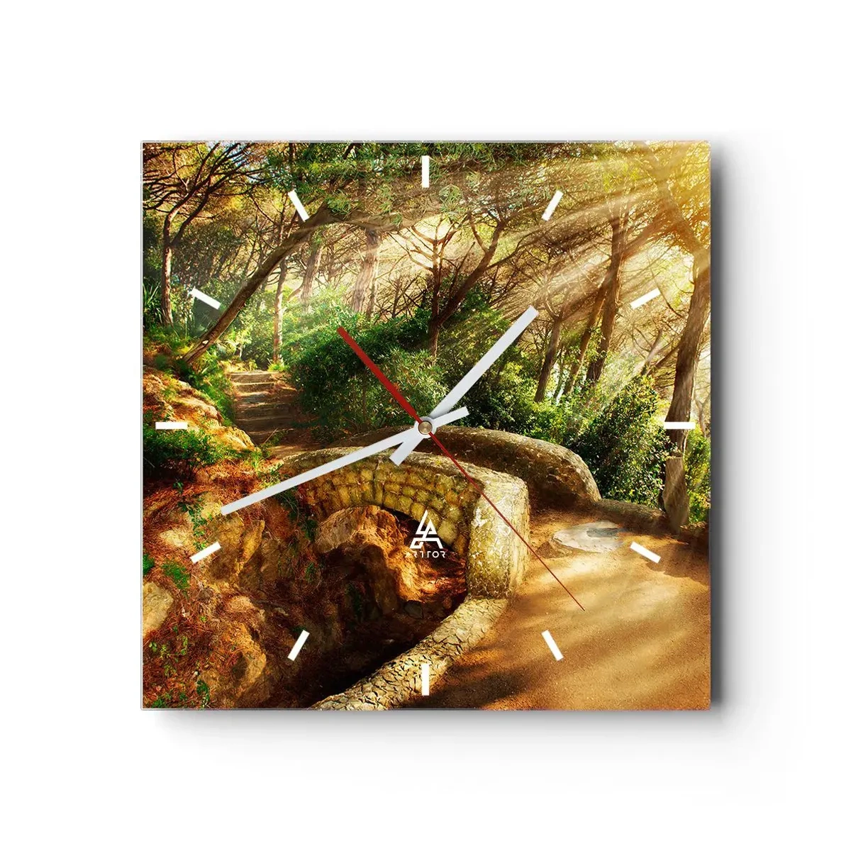Wanduhr - Glasuhr - Direkt von der Brücke in den Märchenwald - 30x30 cm