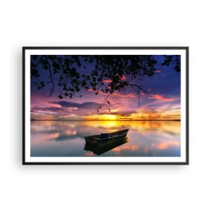 Poster in einem schwarzem Rahmen - Ein Boot auf ruhigem Wasser bei Sonnenuntergang - 100x70cm - Du scheinst mitten am Himmel zu hängen... - Moderne Wanddekoration für Wohnzimmer und Schlafzimmer ARTTOR