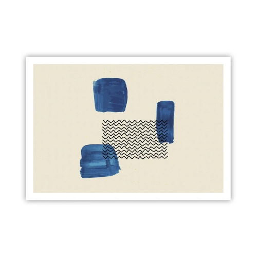 Poster - Abstrakte Komposition mit blauen Flecken und Wellenlinien - 100x70cm - Ein abstraktes Quartett - Moderne Wanddekoration für Wohnzimmer und Schlafzimmer ARTTOR