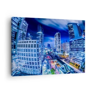 Bild auf Leinwand - Leinwandbild - Nachtstadtpanorama mit Wolkenkratzern und Straßenlaternen - 70x50cm - Rhythmen der Nachtstadt - Moderne Wanddekoration für Wohnzimmer und Schlafzimmer ARTTOR