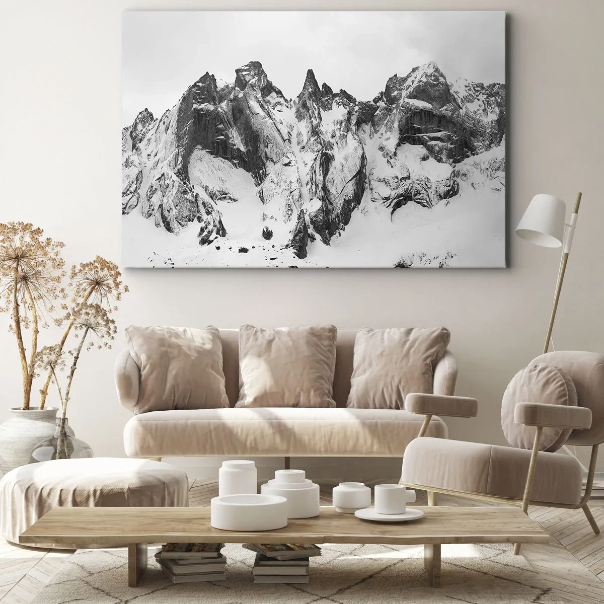 Bild auf Leinwand - Leinwandbild - Schwarz-weiße schneebedeckte Berggipfel - 100x70cm - Gefährlicher Granitgrat - Moderne Wanddekoration für Wohnzimmer und Schlafzimmer ARTTOR