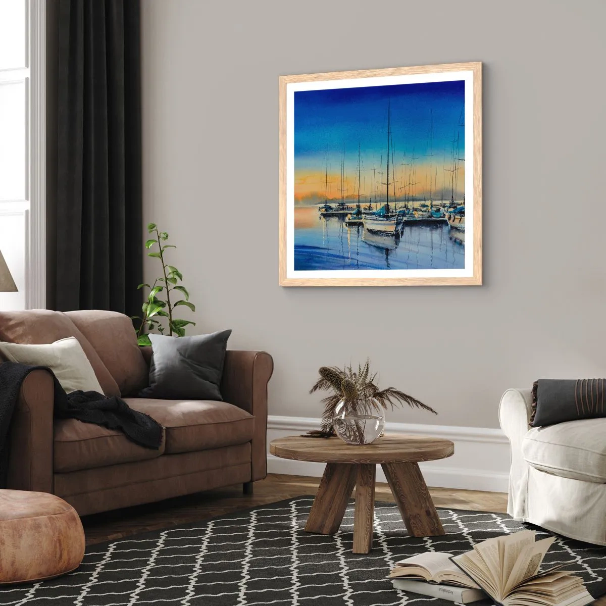 Poster in einem Rahmen aus heller Eiche - Ende eines guten Tages - 60x60 cm