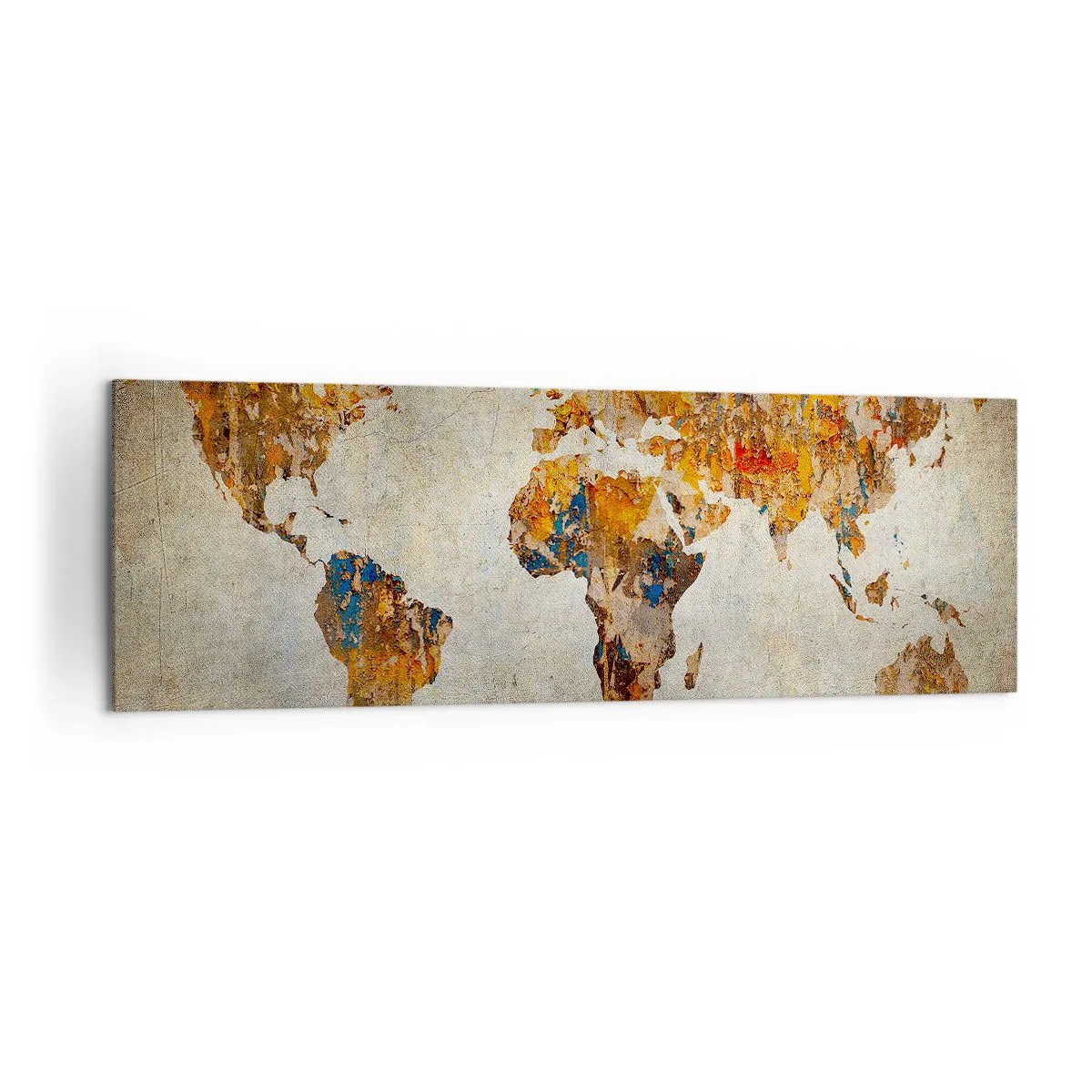 Bild auf Leinwand - Leinwandbild - Vintage-Weltkarte mit bunten Akzenten - 160x50cm - Eine wirklich große Welt - Moderne Wanddekoration für Wohnzimmer und Schlafzimmer ARTTOR