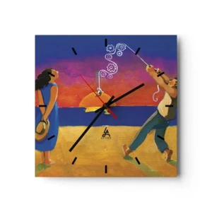 Wanduhr - Glasuhr - Figuren am Meer bei Sonnenuntergang - 30x30cm - Mehr als ein Sternchen vom Himmel - Moderne Wanddekoration für Wohnzimmer und Schlafzimmer ARTTOR