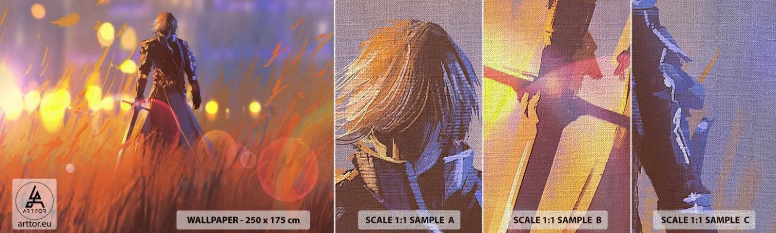 Fototapeten Muster Premium Canvas - Fahrender Ritter - Abstraktion, Fantasie, Krieger - 100x30 cm