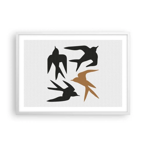 Poster in einem weißen Rahmen - Schwalbenspaß - 70x50 cm