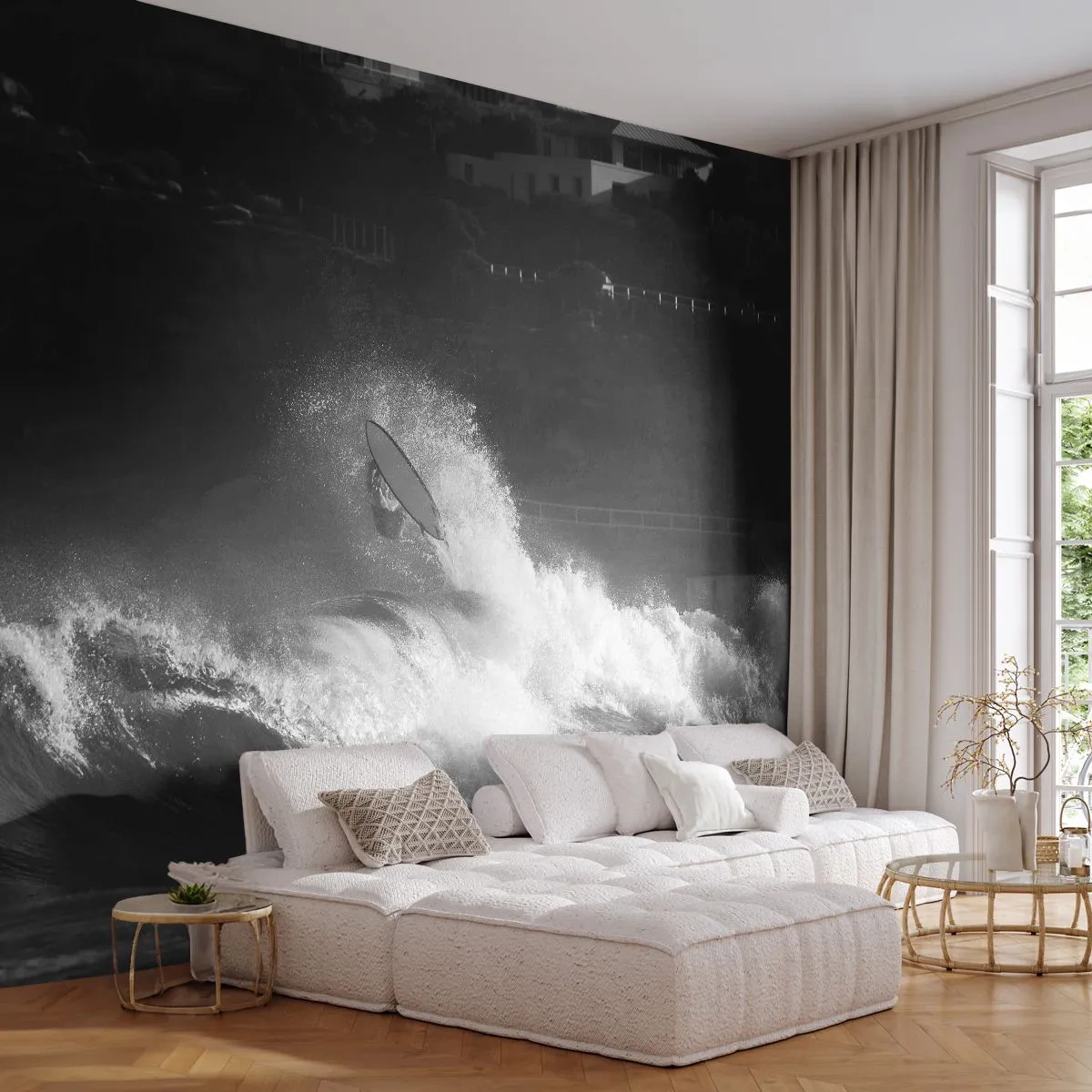 Selbstklebende Fototapete Deluxe Sticker - Herausforderung angenommen! - Surfen, Welle, Wassersport - 500x350 cm
