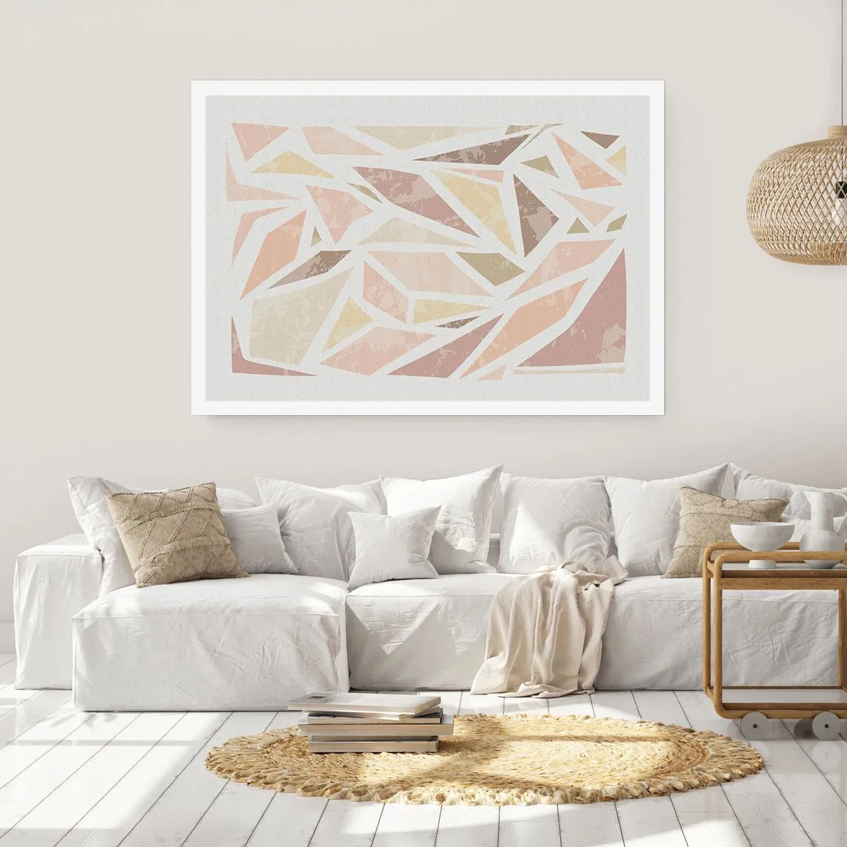 Poster - Abstrakte geometrische Formen in Pastellfarben - 100x70cm - Buntglas-Komposition - Moderne Wanddekoration für Wohnzimmer und Schlafzimmer ARTTOR