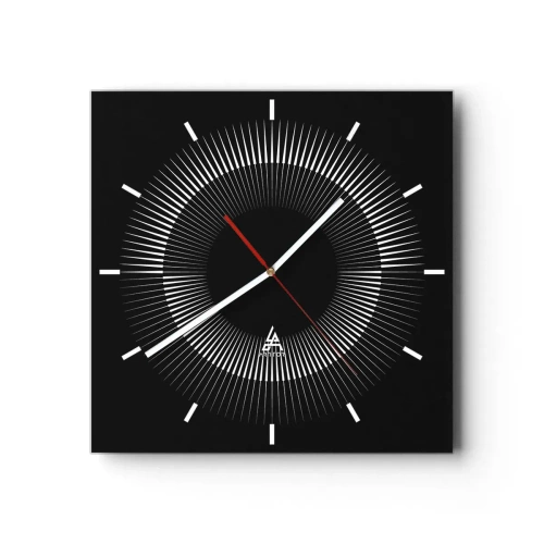 Wanduhr - Glasuhr - Grafischer Kreis mit Strahlen in Schwarz und Weiß - 30x30cm - Schwarze Sonne - Moderne Wanddekoration für Wohnzimmer und Schlafzimmer ARTTOR