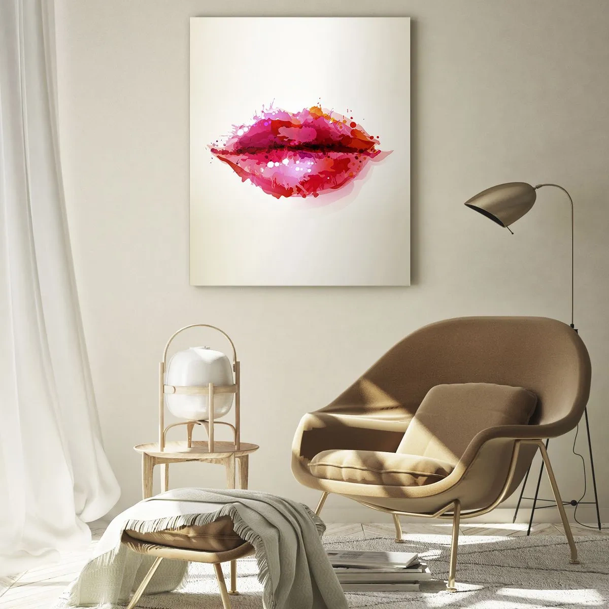 Glasbild - Bild auf glas - Abstrakte Lippen in leuchtenden Farben - 50x70cm - Ein rötlicher Rotton - Moderne Wanddekoration für Wohnzimmer und Schlafzimmer ARTTOR