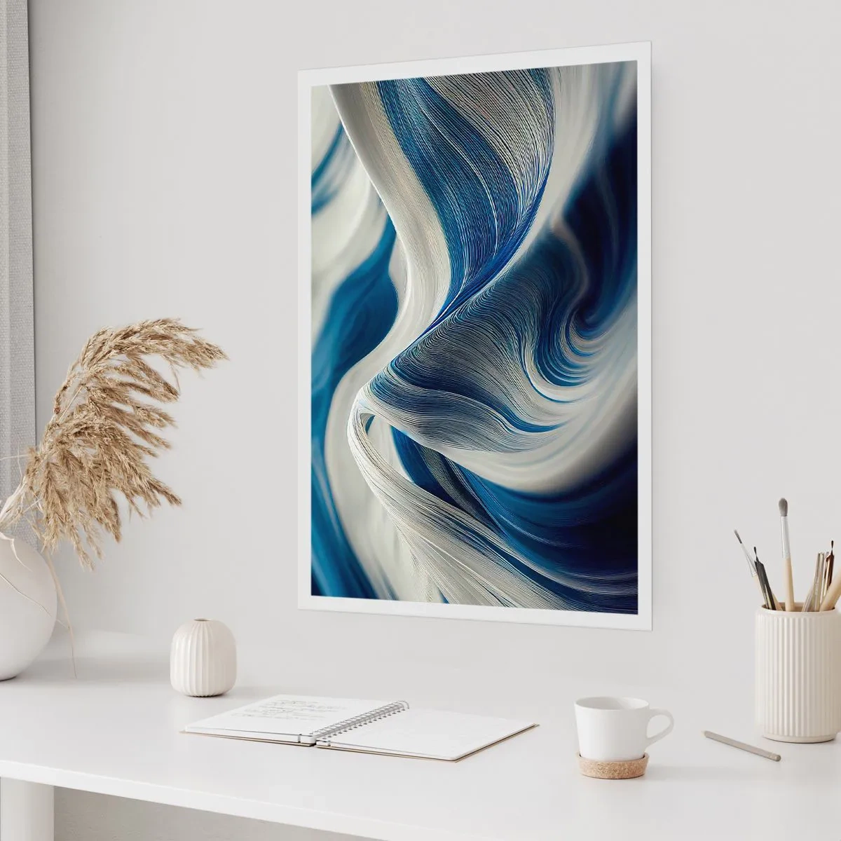 Poster - Fließfähigkeit von Blau und Weiß - 40x50 cm