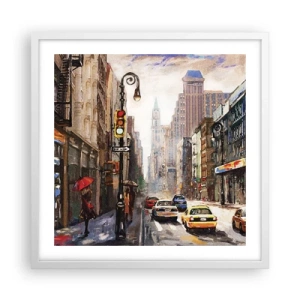Poster in einem weißen Rahmen - New York - auch im Regen bunt - 50x50 cm