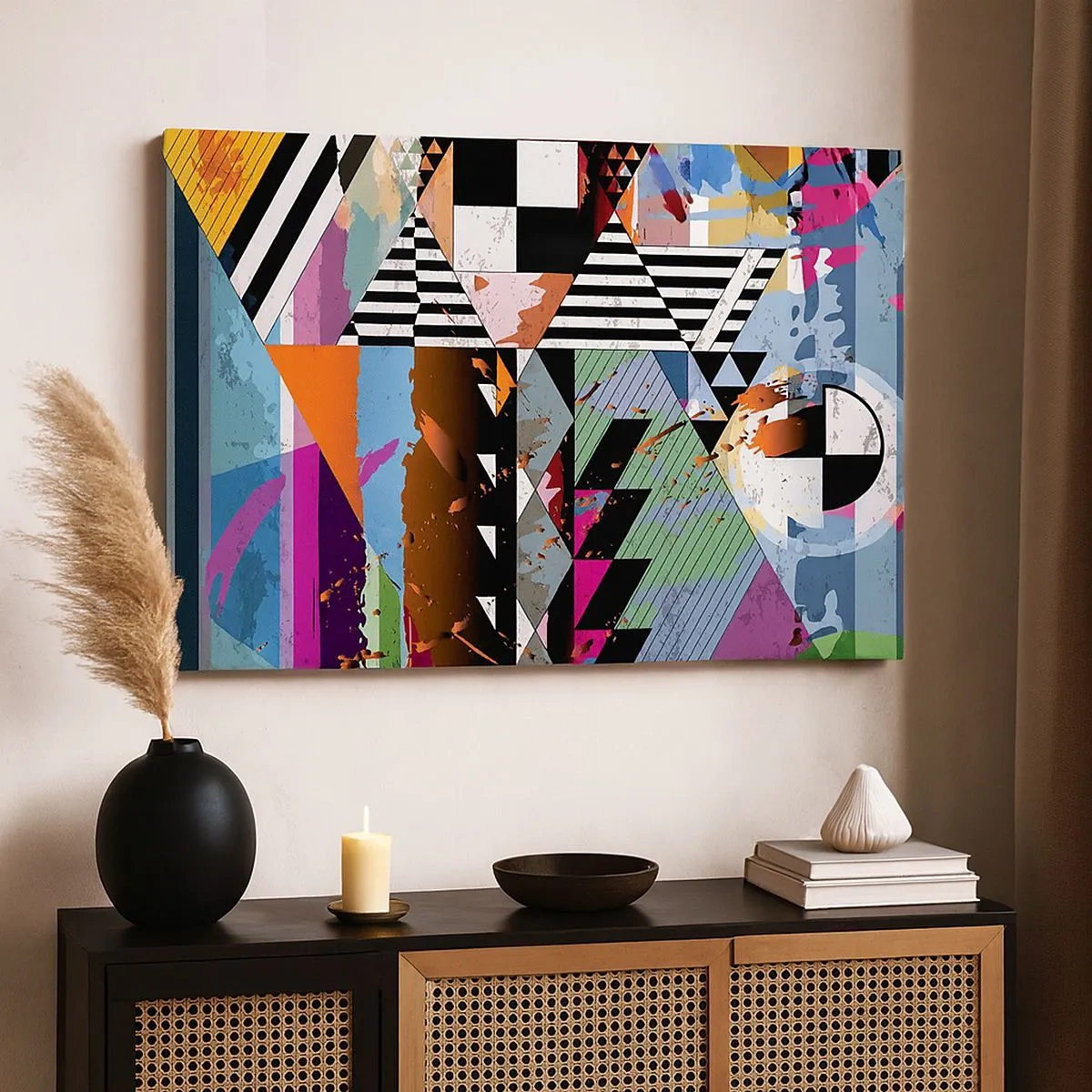 Bild auf Leinwand - Leinwandbild - Abstrakte geometrische Komposition mit lebendigen Farben - 70x50cm - Geometrisch und organisch - Moderne Wanddekoration für Wohnzimmer und Schlafzimmer ARTTOR