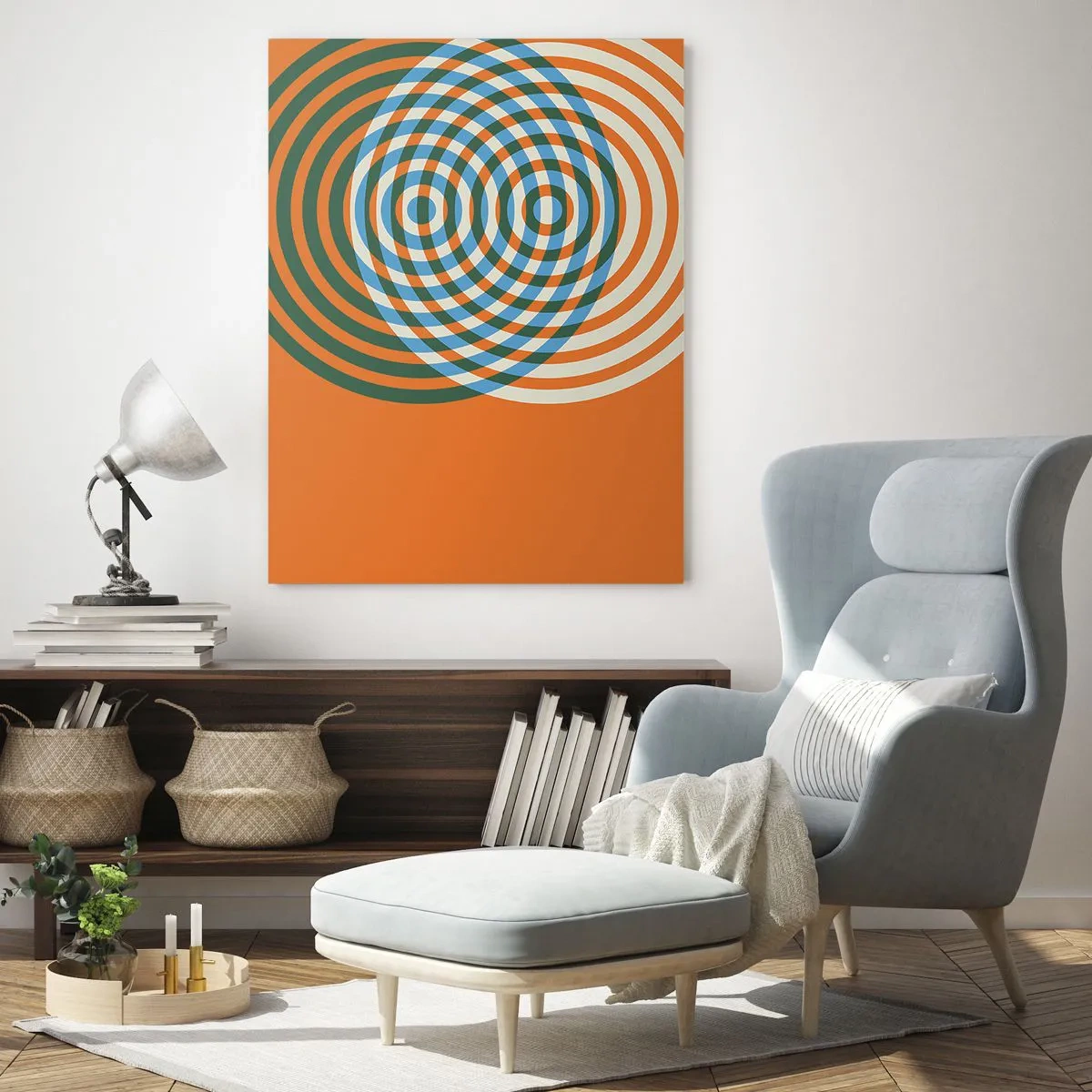 Glasbild - Bild auf glas - Konzentrische Kreise auf orangefarbenem Hintergrund - 70x100cm - Abstrakte kreisförmige Variation - Moderne Wanddekoration für Wohnzimmer und Schlafzimmer ARTTOR