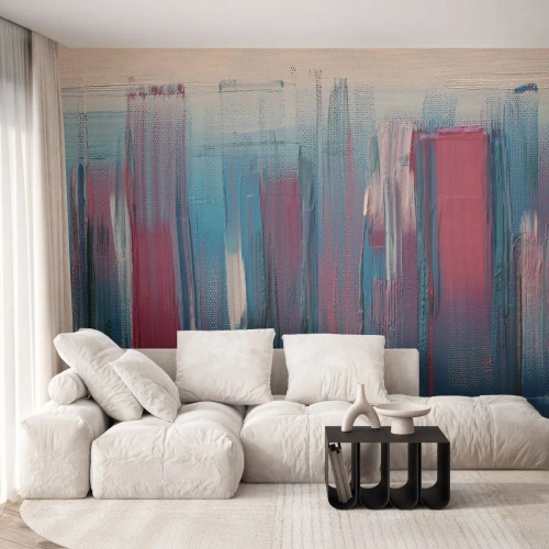 Fototapete Premium Canvas - Abstrakte vertikale Formen in Blau- und Rottönen - 100x70cm - Vertikale Komposition in Blau und Rot - Moderne Wanddekoration für Wohnzimmer und Schlafzimmer ARTTOR