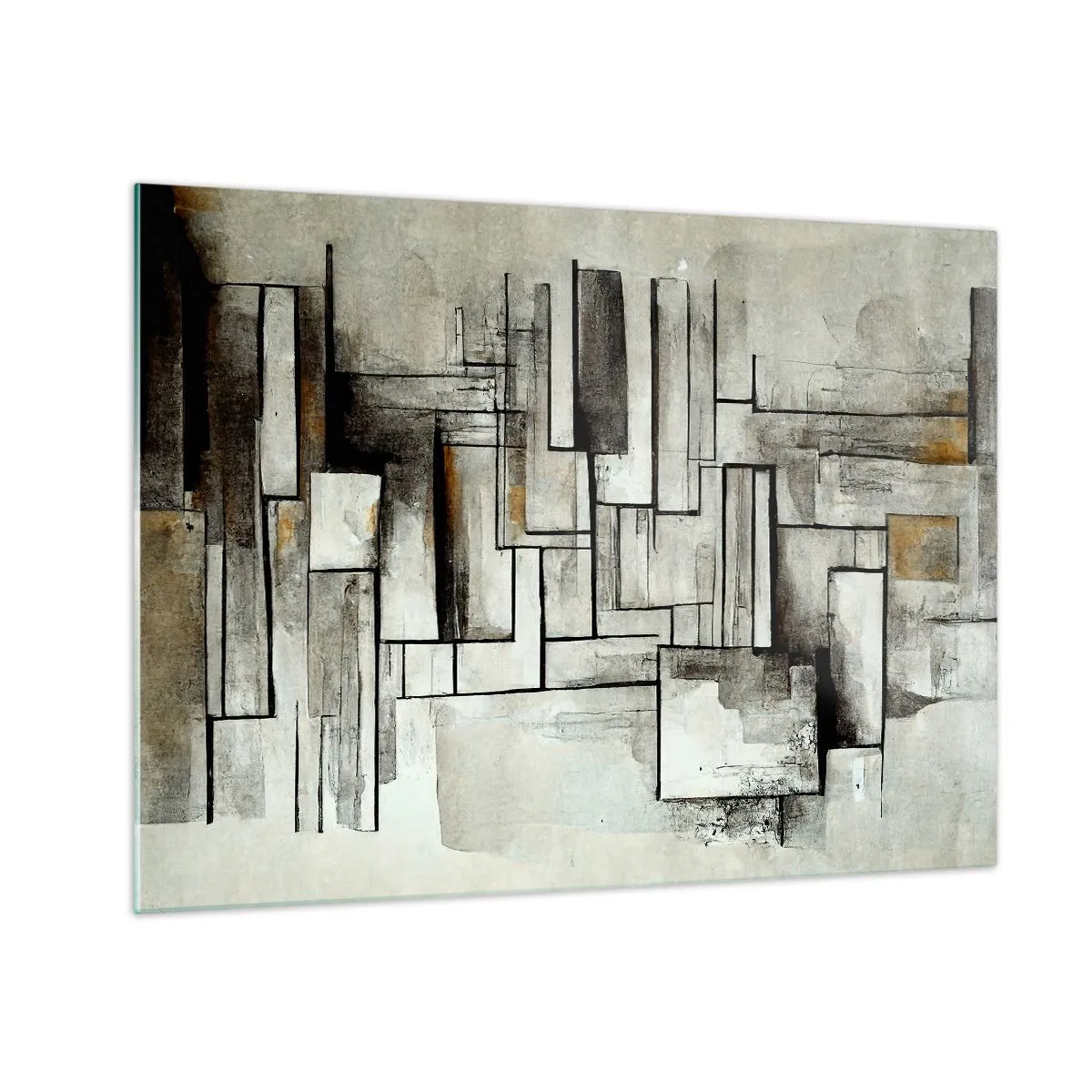 Glasbild - Bild auf glas - Geometrische Komposition aus Rechtecken in gedämpften Grautönen - 70x50cm - Kraft der Einfachheit - Moderne Wanddekoration für Wohnzimmer und Schlafzimmer ARTTOR