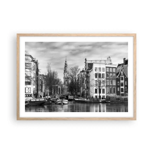 Poster in einem Rahmen aus heller Eiche - Amsterdamer Atmosphäre - 70x50 cm