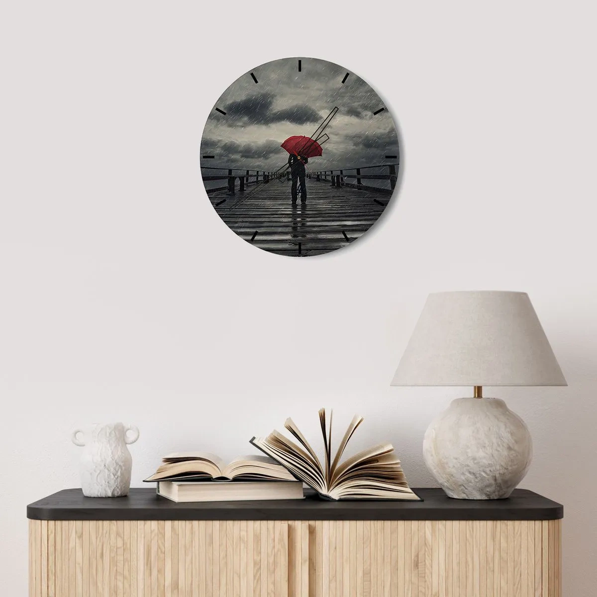 Wanduhr - Glasuhr - Es ist egal, dass es regnet - 30x30 cm