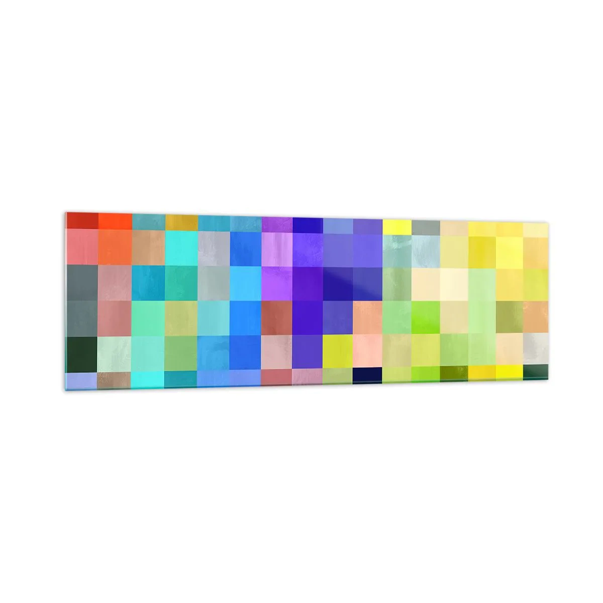 Glasbild - Bild auf glas - Ein buntes Mosaik aus Quadraten in verschiedenen Farben - 160x50cm - Alle anderen, alle gleich - Moderne Wanddekoration für Wohnzimmer und Schlafzimmer ARTTOR