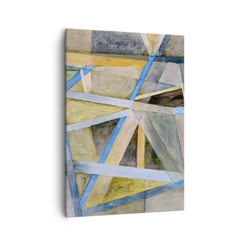 Bild auf Leinwand - Leinwandbild - Geometrische Komposition mit hellen und blauen Linien - 50x70cm - Gerade oder diagonal? - Moderne Wanddekoration für Wohnzimmer und Schlafzimmer ARTTOR