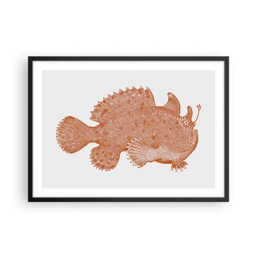 Poster in einem schwarzem Rahmen - Detaillierte Zeichnung eines kupferfarbenen Fisches auf weißem Hintergrund - 70x50cm - Es ist also doch ein Fisch - Moderne Wanddekoration für Wohnzimmer und Schlafzimmer ARTTOR