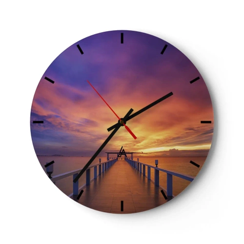 Wanduhr - Glasuhr - Ein Steg am Meer bei Sonnenuntergang in warmen Farben - 30x30cm - Ohne Ende - Moderne Wanddekoration für Wohnzimmer, Küche und Schlafzimmer ARTTOR