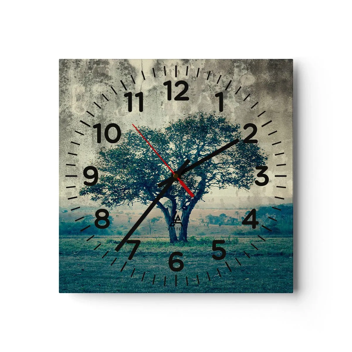 Wanduhr - Glasuhr - Ein Apfelbaum auf blauem Feld? - 40x40 cm