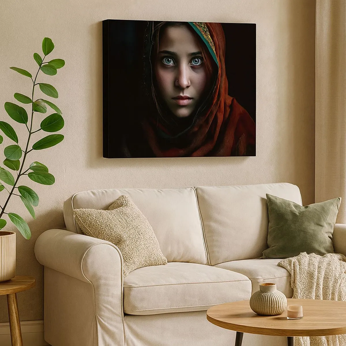 Bild auf Leinwand - Leinwandbild - Porträt einer Frau mit intensivem Blick in warmen Farben - 70x50cm - Prinzessin aus dem Osten - Moderne Wanddekoration für Wohnzimmer und Schlafzimmer ARTTOR