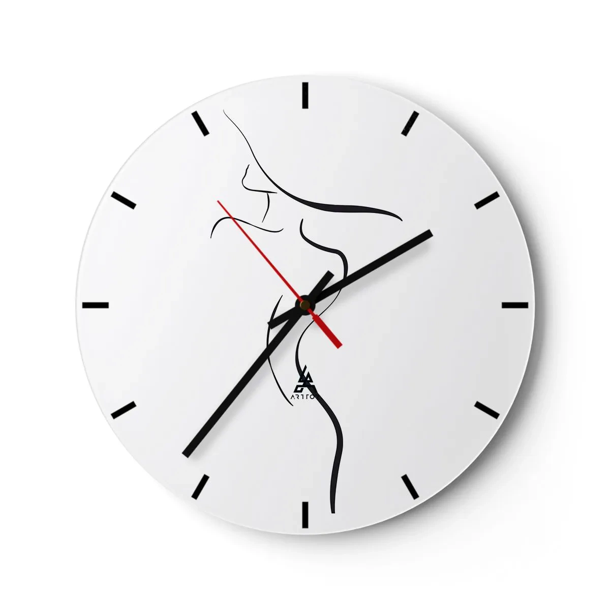Wanduhr - Glasuhr - Minimalistischer Umriss eines weiblichen Körpers auf weißem Hintergrund - 30x30cm - Flüchtig wie eine Welle - Moderne Wanddekoration für Wohnzimmer, Küche und Schlafzimmer ARTTOR