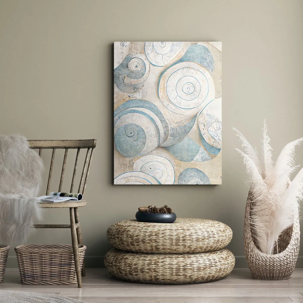 Bild auf Leinwand - Leinwandbild - Abstrakte Muscheln in Pastelltönen - 50x70cm - Was verbirgt sich in der Muschel? - Moderne Wanddekoration für Wohnzimmer und Schlafzimmer ARTTOR