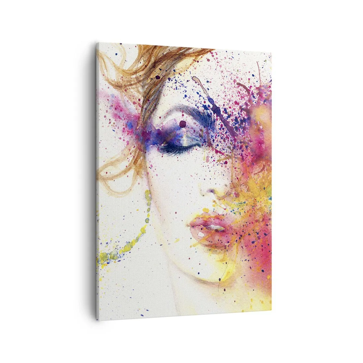 Bild auf Leinwand - Leinwandbild - Ein künstlerisches Frauenportrait in ausdrucksstarken Aquarellfarben. - 50x70cm - Regenbogenschwindel - Moderne Wanddekoration für Wohnzimmer und Schlafzimmer ARTTOR