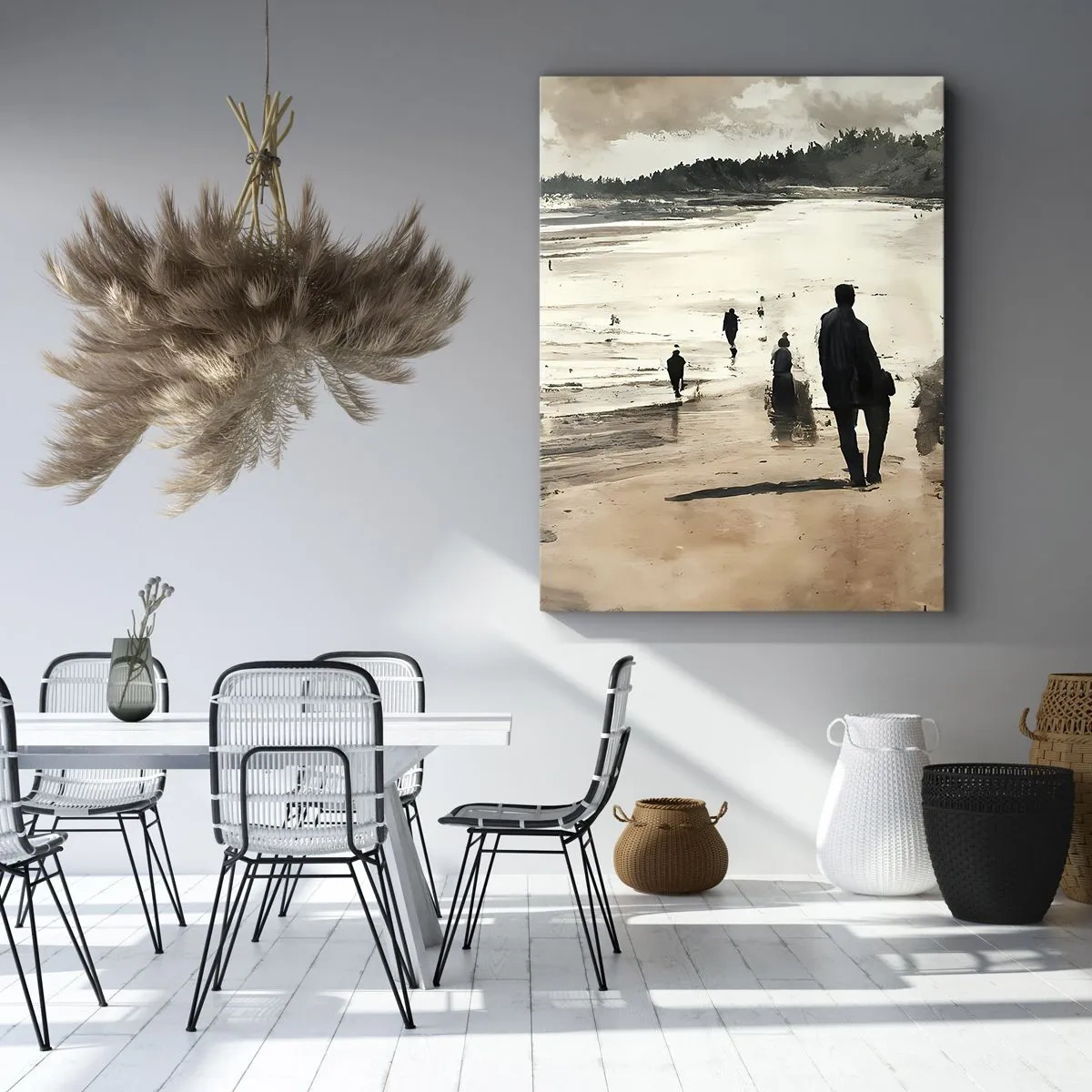 Bild auf Leinwand - Leinwandbild - Strandspaziergänger in friedlicher Landschaft - 50x70cm - Einberufen - Moderne Wanddekoration für Wohnzimmer und Schlafzimmer ARTTOR