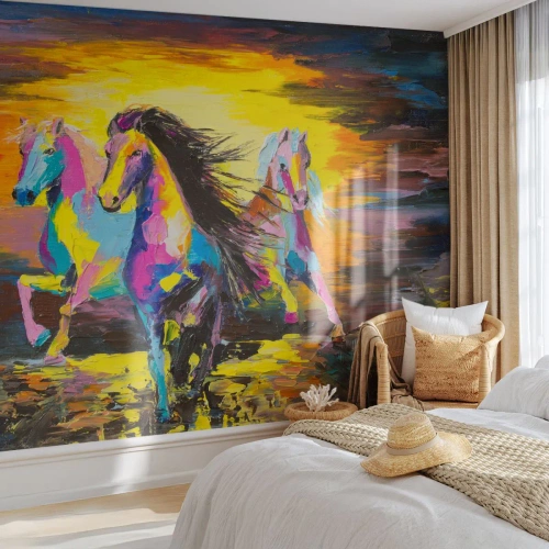 Selbstklebende Fototapete Deluxe Sticker - Eingetaucht in den Regenbogen - Tiere, Pferde, Freiheit - 250x175 cm