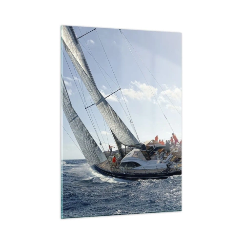 Glasbild - Bild auf glas - Rennyachten auf offener See mit dem Wind in den Segeln - 50x70cm - Lass den Besseren sich durchsetzen - Moderne Wanddekoration für Wohnzimmer und Schlafzimmer ARTTOR