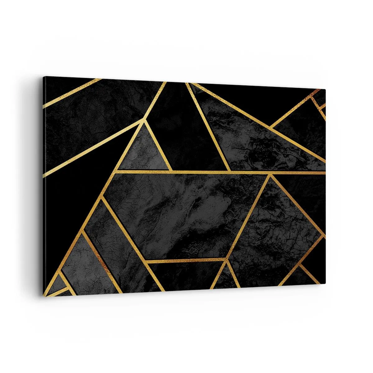 Bild auf Leinwand - Leinwandbild - Geometrisches Goldmuster auf schwarzem Hintergrund - 120x80cm - Dunkelheit und Glanz - Moderne Wanddekoration für Wohnzimmer und Schlafzimmer ARTTOR